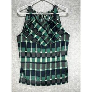 BANANA REPUBLIC Green Navy Blue Tank Top Halter Tie Back Silky Satin Size Small